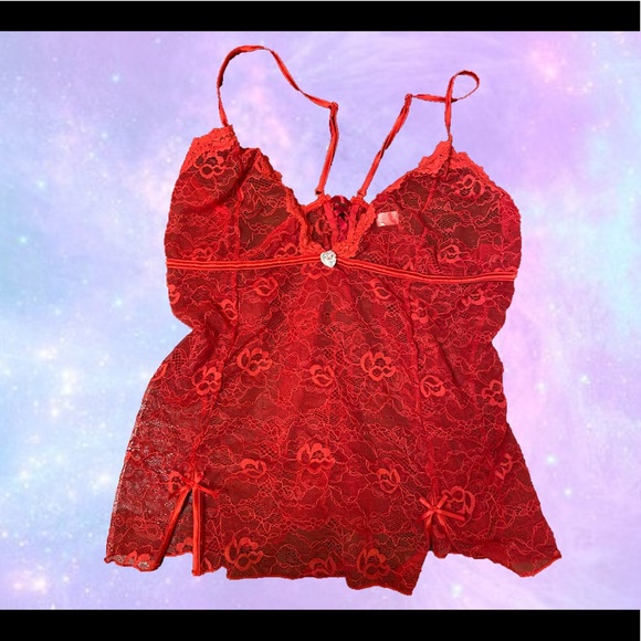 super cute elegant red heart lace y2k mesh tank top - Picture 1 of 3